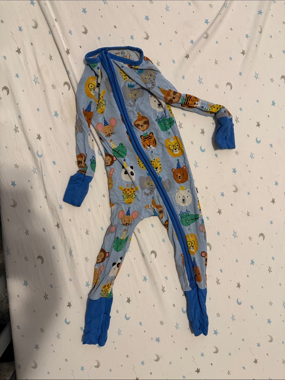 Little Sleepies Light Blue Animal Faces Footed One-Piece